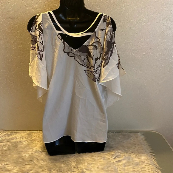 Guess Women’s Small Floral Print Off-Shoulder Blouse White Criss-Cross Back Top - Picture 13 of 15